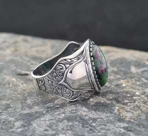 Handmade <span class=keywords><strong>Ruby</strong></span> Zoisite đá vòng 925 Sterling Bạc Đá Quý tự nhiên tuyên bố Vòng cho nam giới - Product Image 3