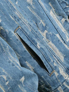 À la mode hommes col rabattu détresse broderie Denim vestes 100% coton fait Streetwear déchiré Denim veste hommes - Product Image 5