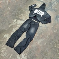Sudadera con capucha y estampado de diamantes de imitación con lavado ácido, estilo oversize, para invierno, ropa urbana, peso medio, con logo personalizado, de moda