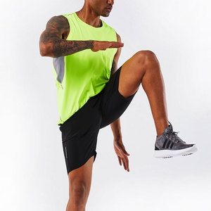 Men's <b>Neon</b> <b>Green</b> Sleeveless Tank <b>Top</b> O-Neck Quick Dry Sporty Fit Knitted Polyester Workout Wear - Product Image 5