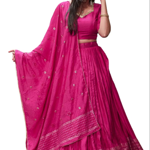 Automne 2025 vente élégant Chanderi soie Lehenga Choli Dupatta Style traditionnel incroyable imprimé travail vente chaude Viscose matériel - Product Image 1