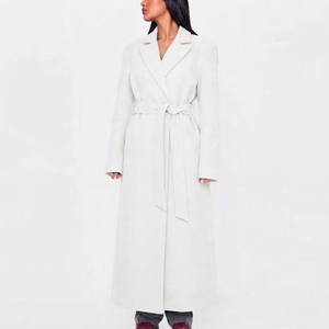 Women Elegant Long <b>Coat</b> <b>Belted</b> Waist Lapel Collar <b>Wool</b> Blend Full Length Winter Casual Outerwear - Product Image 1