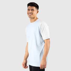 T-shirt blanc bicolore col épais sans étiquette pour homme, en coton, à manches Raglan, col rond, Patchwork - Product Image 3