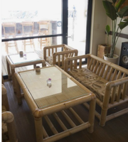 Conjunto de Sofá Cama de Bambú Sólido Ecológico, Reclinable, Moderno, para Interiores y Exteriores, de Tres Plazas, con Mesa Central
