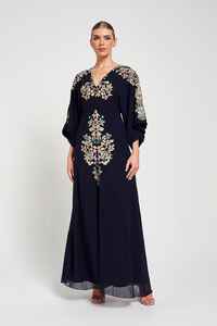 Sequined Beaded <b>Embroidered</b> O-Neck Dress with Full Sleeves Maxi Length for Parties and Cocktails - Product Image 5