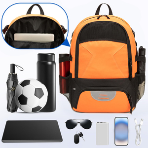 Basketball Sport Backpack | Large Capacity Nylon Carrier Bag Dual Mesh Water Bottle Holders <b>Towel</b> Loop for Workout Training - Product Image 5