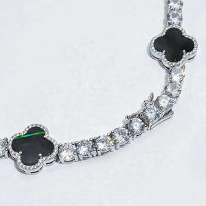 Cadena de tenis de trébol de plata 925 chapada en rodio con diamantes rellenos que pasan la prueba del diamante, joyería fina de Hip Hop para hombres y mujeres - Product Image 4