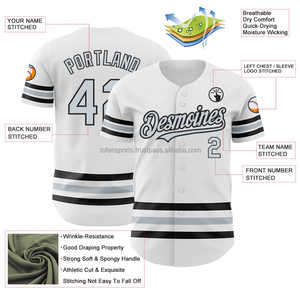Custom Baseball Jersey <b>White</b> Polyester Short Sleeve <b>Button</b> Front Team Name Printed Unisex Adult Sportswear - Product Image 3