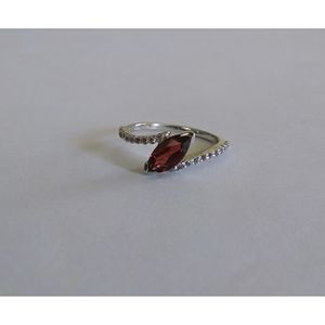 Handmade 925 Sterling <b>Silver</b> Shah Gems <b>Ring</b> for Women Natural <b>Garnet</b> and White Topaz Marquise Cut Everyday Wear Jewelry - Product Image 4
