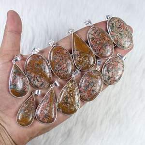 สร้อยคอแจสเปอร์ unakite ธรรมชาติคุณภาพสูงจี้เงินอัญมณีขนาดใหญ่ชุบด้วยเงินเครื่องประดับหนามเตยที่น่าดึงดูดการตั้งค่าเสน่ห์ - Product Image 4