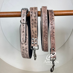 Nouvelle usine personnalisé de luxe usiné à la main en cuir véritable collier de chien, laisse et laisse de circulation 3 pièces ensembles combinés accessoires pour chiens - Product Image 1