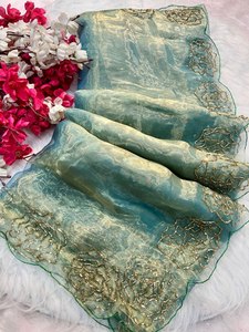 Tự thêu moti & đá làm việc đồng bằng & sang trọng nhìn mùa hè thoải mái một phút draped Saree thời trang với cùng một áo mảnh - Product Image 2