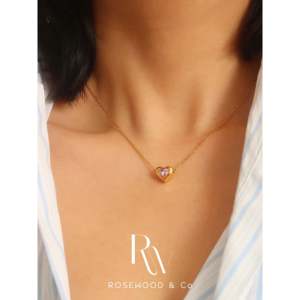 Collana con Ciondolo Vintage Trendy a Cuore Rosa in Zirconia, Placcata in Rodio e Oro, con Catena a Maglie e Diamante e Perla, Idea Regalo - Product Image 5