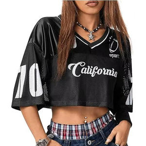 Camiseta de fútbol americano con estampado por sublimación, camiseta de entrenamiento de manga corta y secado rápido, el mejor diseño para mujer, recortada de gran tamaño - Product Image 2