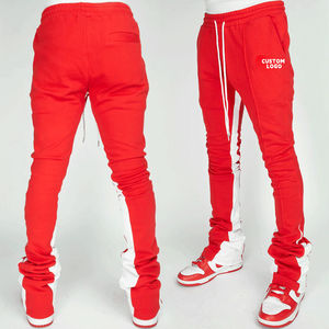 Vente en gros Streetwear décontracté en coton pour hommes avec logo personnalisé pantalon de survêtement baggy de jogging élastique à jambes larges à rayures latérales empilées - Product Image 6