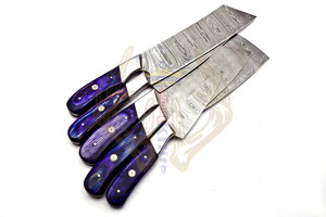 Juego de Chef profesional de acero de Damasco de 5 piezas, logotipo personalizado, bolsa de cuero fácil de llevar de alta calidad, cuchillos de cocina con madera - Product Image 5