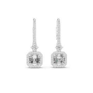 ต่างหูเพชรทรง Asscher Cut น้ำหนัก 2.598 กะรัต ความใส VVS-VS สี EF  ทอง 18KT, 14KT, 10KT และเงิน 925 สีโรสโกลด์, สีเหลือง, สีขาว - Product Image 2