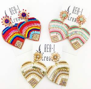 Pendientes de moda 2025 con bordado de cuentas de semillas, blancos con azul, con flecos, de Etsy para India - Product Image 2