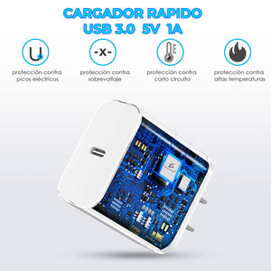 Caricabatterie V8 Rapido 5V 1A per Cellulari con Cavo Micro USB Compatibile QC3.0 QC2.0 per Telefoni Cellulari e Auricolari, Confezione con Spine US EU - Product Image 3