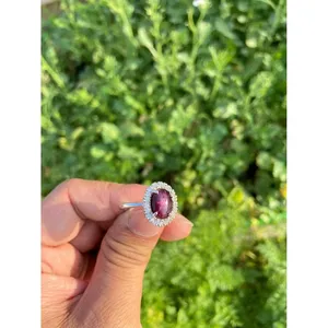Anillo de Rubí Estilo Romántico, Corte Ovalado, Anillo de Diamantes y Rubí, Plata de Ley 925, Joyería de Piedras Preciosas Hecha a Mano, Proveedor Mayorista - Product Image 1