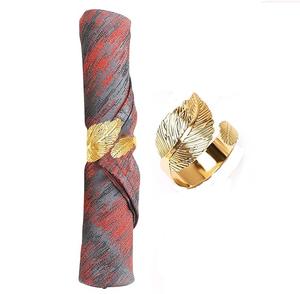 ห่วงใส่ผ้าเช็ดปากสีทองดีไซน์ทันสมัยลายใบไม้วัสดุอลูมิเนียมคุณภาพสูงสำหรับงานแต่งงานวันเกิดและของขวัญในโอกาสอื่นๆ - Product Image 1