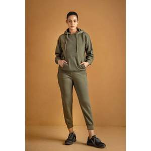 Conjunto de Sudadera con Capucha de 2 Piezas Color Verde Oliva para Mujer, Chándal Informal de Punto, Manga Larga, Marca Privada OEM Trackstar - Product Image 5