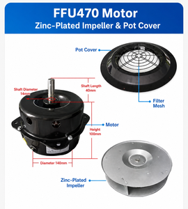 Moteur AC en cuivre FFU470 140 mm avec roue à aubes et couvercle en zinc pour unité de filtre de ventilateur - Product Image 2