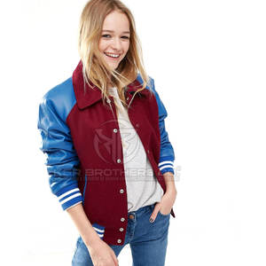 Fashion <b>Women</b> Leather Sleeves <b>Varsity</b> <b>Jacket</b> Comfortable Retro <b>Bomber</b> Outerwear for Sports Club Casual Look - Product Image 6
