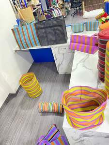 Sac à provisions en nylon écologique et réutilisable RPET avec fermeture éclair sacs de plage en plastique recyclé tissé à la main rayé fabriqués en Inde - Product Image 2