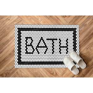Printed <b>Rug</b> - Modern Black and White Bath <b>Rug</b> for Indoor and Outdoor Use,Luxury Velvet <b>Rug</b> - Product Image 1
