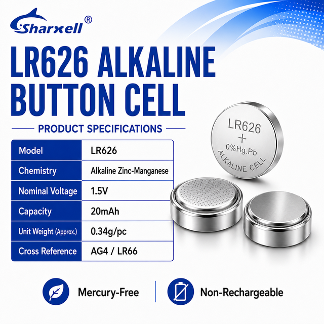 Sharxell LR626 AG4 LR66 1.5V 20mAh Mercury Free Alkaline Button Cell Industrial Bulk Packing