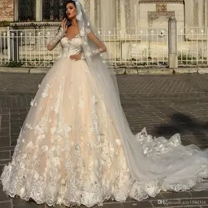 Mumuleo A-Line Tulle Wedding Gown Sexy Sheer Long Sleeves Floral Lace Applique Bridal Dress Design Couture Wedding Dresses