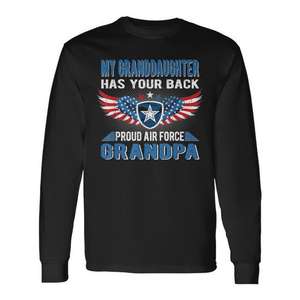 Camiseta de manga larga Proud Air Force Grandpa, camiseta promocional con la frase My Granddaughter Has Your Back - Product Image 2