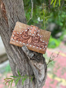 Cartera de cuero con pelo en piel oculta, cartera tallada a mano occidental, tarjetas de cuero talladas con herramientas Vintage, regalos de billetera en efectivo - Product Image 6