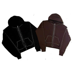 Sweat à capuche zippé en molleton épais pour homme, style luxe avec strass, design strass, streetwear épais, OEM ODM - Product Image 1