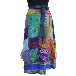 Wrap <b>Skirt</b> Indian Vintage Silk Sari <b>Patchwork</b> Double Layered and Reversible Magic Around <b>Skirts</b> Dress Beach Wear Wraparound - Product Image 3