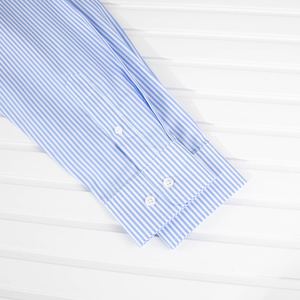 Men Striped <b>Short</b> <b>Sleeve</b> <b>Button</b>-<b>Up</b> Tshirt Turn-Down Collar Business Casual Blue Knitted 100% Cotton Anti-Wrinkle for Office - Product Image 4