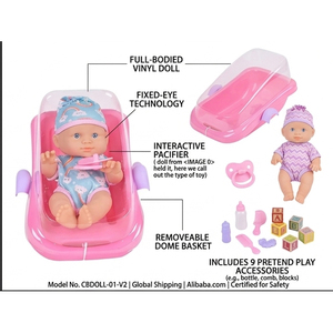 Poupée bébé enfant de 9 pouces avec <span class=keywords><strong>corps</strong></span> entier et yeux fixes, jouets avec panier pour sucette, jouets d'imitation pour enfants - Product Image 5