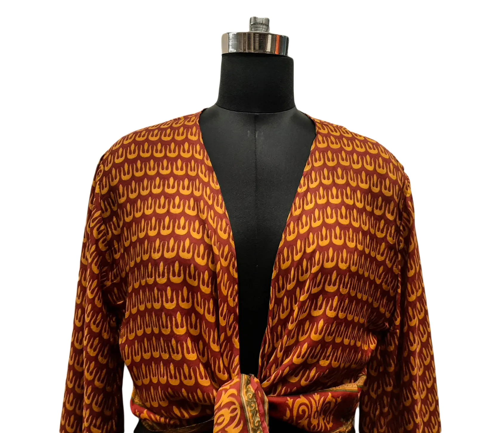 Pure Silk Wrap Tie Top Blouse Boho Flowy Crop Tops for Girls Woman Clothing Bohemian Gypsy Dress Clothes Abstract Print Maroon