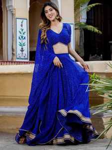 Lehenga ที่สวยงามกับ zari และ cording ลูกไม้ทำงานกับ leheriya พิมพ์ - Product Image 3