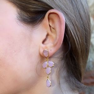 Boucles d'oreilles pendantes en quartz rose, argent 925, plaqué or 14 carats, pierre rose, goutte, pierre de naissance, bijoux en forme de larme - Product Image 5