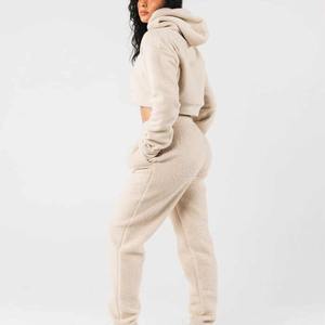 Conjunto de sudadera informal de dos piezas de invierno para mujer, Tops cortos con capucha, sudadera con cintura alta, pantalones bombachos largos, trajes para correr, chándal - Product Image 5