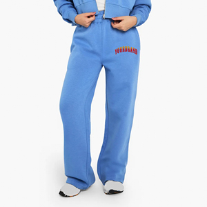 Vente en gros de pantalons de jogging évasés pour femmes 100% coton pantalons baggy confortables et respirants pantalons de survêtement à jambes droites larges pour femmes - Product Image 1