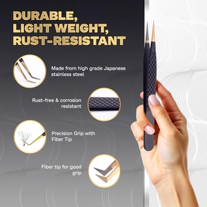 Pince à épiler professionnelle pour extensions de cils, revêtement poudré, pointe ultra-fine, outil d'isolation pour volume russe, service OEM - Product Image 2