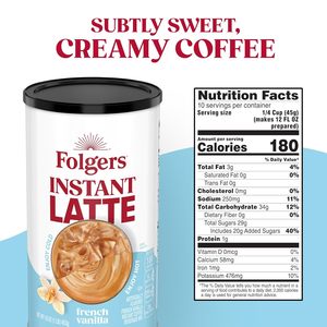 Latte Instantáneo con Sabor a Vainilla Francesa Folgers, 16 Onzas (Paquete de 6) - Product Image 3