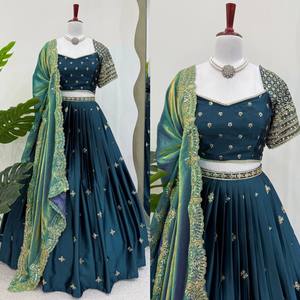 Collection Boutique de Luxe Moderne, Lehenga en Toile Cancan de 3,5 mètres avec Broderie Complète en Fil de Satin Japonais et Paillettes, Séchage Rapide, Toutes Saisons - Product Image 5
