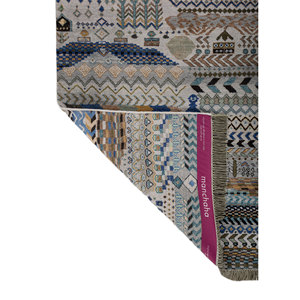 Tapis Manchaha bleu noué à la main en laine et soie de bambou, motif géométrique et abstrait pour la maison, couloir, modèle rectangulaire - Les-2852 - Product Image 5