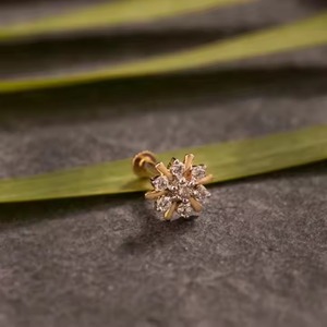 Lab grown Diamond <b>nose</b> pin crafted in 14kt yellow gold stylish and beautiful trending jewelry for women traditional design - Product Image 4