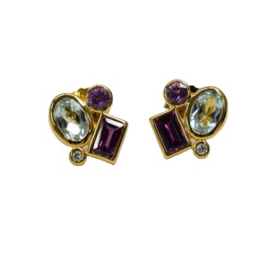 Listos para Enviar, Pendientes de Plata S925 con Baño de Oro de 14K, Topacio Azul Natural y Rodolita, Personalizables para Venta al por Menor, OEM, ODM - Product Image 1