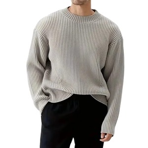 Pull côtelé personnalisé pour hommes, tricots en coton, couleur unie, fabricant de pulls, pull en tricot à manches longues et col rond, pour hommes - Product Image 4